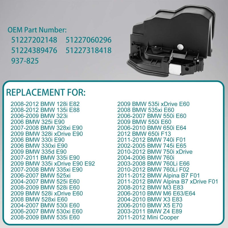 HQPASFY محرك قفل الباب الكهربائي الخلفي الأيمن HQPASFY متوافق مع BMW E60 E65 E70 E90 E92 (1 3 5 7 M N X3 X5 Z4 سلسلة والمزيد) يستبدل# 51227202148 - Image 2